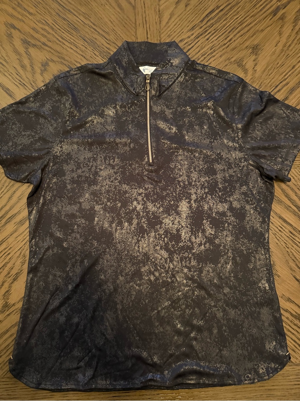 Bobby Jones Men's Black Metallic Print Short Sleeve Quarter-Zip Polo